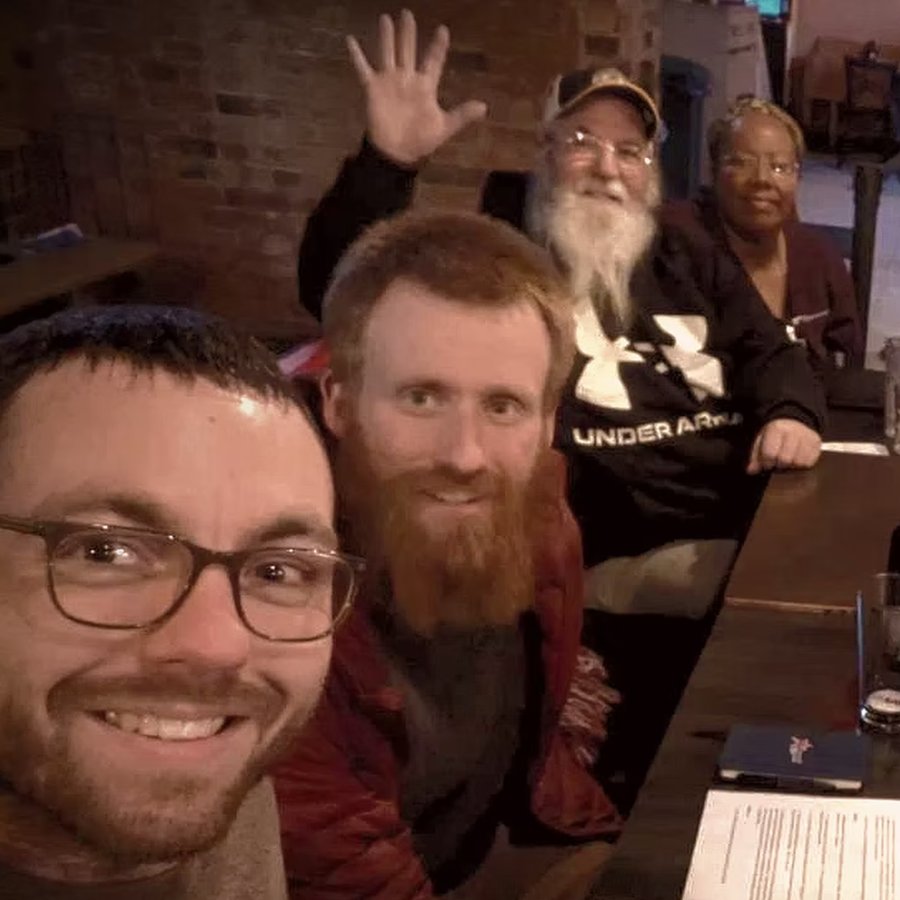 The Beer & Spirituality table mid-discussion
